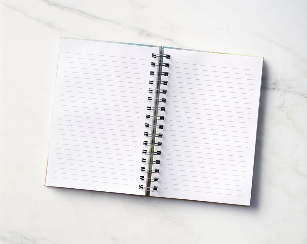Inside view: inside spread of notebook, showing lined text-weight pages